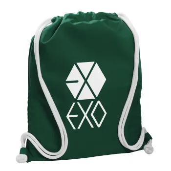 EXO Band korea, Τσάντα πλάτης πουγκί GYMBAG BOTTLE GREEN, με τσέπη (40x48cm) & χονδρά λευκά κορδόνια