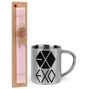 EXO Band korea, Easter Set, metallic thermal cup (300ml) & aromatic flat Easter candle (30cm) (PINK)