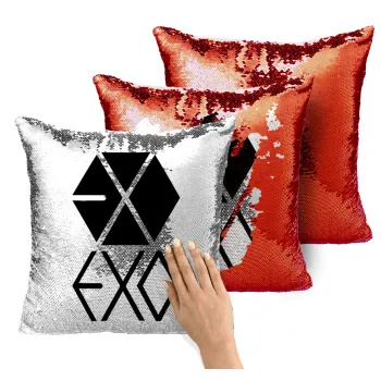 EXO Band korea, Μαξιλάρι καναπέ Μαγικό Κόκκινο με πούλιες 40x40cm περιέχεται το γέμισμα