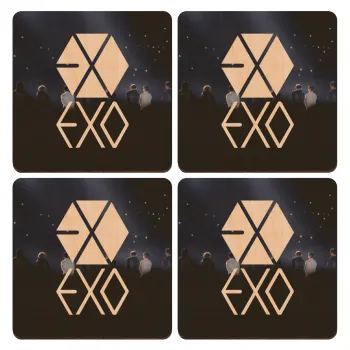 EXO Band korea, ΣΕΤ x4 Σουβέρ ξύλινα τετράγωνα plywood (9cm)