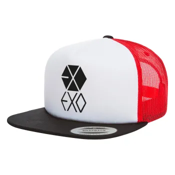 EXO Band korea, Καπέλο Ενηλίκων Foam Flat Snapback με Δίχτυ Μαύρο-Λευκό-Κόκκινο (POLYESTER, ΕΝΗΛΙΚΩΝ, UNISEX, ONE SIZE)
