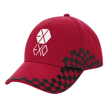 EXO Band korea, Καπέλο Ενηλίκων Ultimate ΚΟΚΚΙΝΟ/ΜΑΥΡΟ RACING με Σκρατς, (100% ΒΑΜΒΑΚΕΡΟ DRILL, ΕΝΗΛΙΚΩΝ, UNISEX, ONE SIZE)