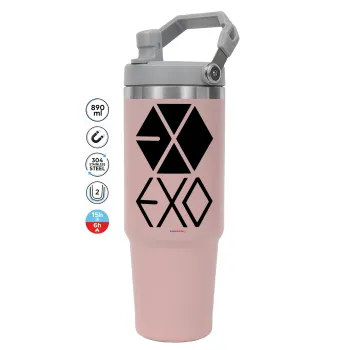 EXO Band korea, Pink color, 890ml (30oz) stainless Steel Tumbler with Handle