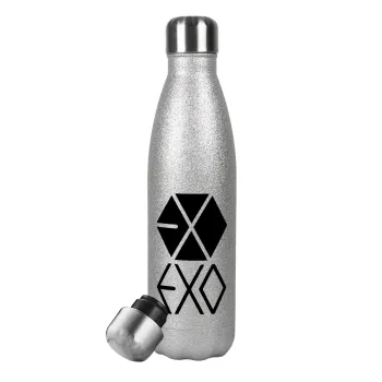 EXO Band korea, Metallic Glitter Silver Thermos Flask (Stainless steel), double-walled, 500ml