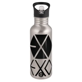 EXO Band korea, Water bottle Silver with straw, stainless steel 600ml