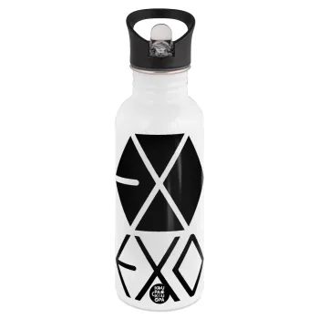 EXO Band korea, Παγούρι νερού Λευκό με καλαμάκι, ανοξείδωτο ατσάλι 600ml