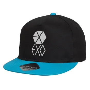 EXO Band korea, Καπέλο παιδικό Flat Snapback, Μαύρο/Μπλε (100% ΒΑΜΒΑΚΕΡΟ, ΠΑΙΔΙΚΟ, UNISEX, ONE SIZE)