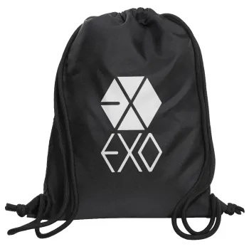 EXO Band korea, Τσάντα πλάτης πουγκί GYMBAG Μαύρη, με τσέπη (40x48cm) & χονδρά κορδόνια
