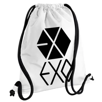 EXO Band korea, Τσάντα πλάτης πουγκί GYMBAG λευκή, με τσέπη (40x48cm) & χονδρά κορδόνια