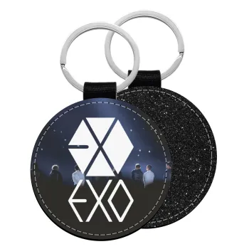 EXO Band korea, Μπρελόκ Δερματίνη, στρογγυλό ΜΑΥΡΟ (5cm)