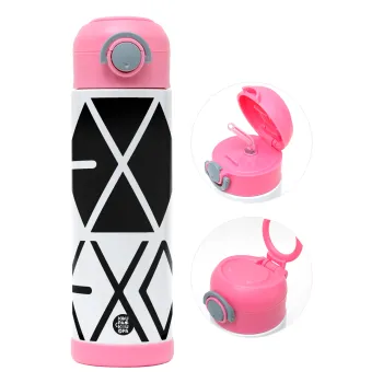 EXO Band korea, Children's hot water bottle, stainless steel, with safety straw, PINK (500ml)