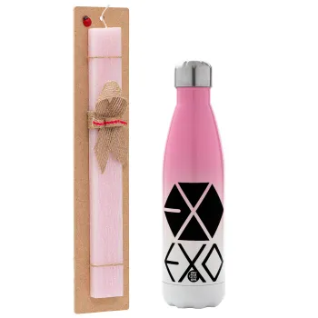 EXO Band korea, Easter Set, Metallic pink/white (Stainless steel) thermos, double-walled, 500ml & aromatic flat Easter candle (30cm) (PINK)