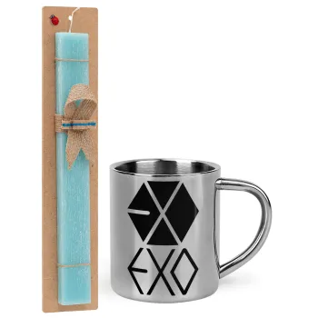 EXO Band korea, Easter Set, metallic thermal cup (300ml) & aromatic flat Easter candle (30cm) (TURQUOISE)