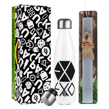 EXO Band korea, Easter candle, metallic white thermos bottle (500ml) & aromatic flat candle (30cm) (GRAY)