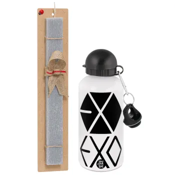 EXO Band korea, Πασχαλινή Λαμπάδα με παγούρι μεταλλικό  αλουμινίου (500ml) & κερί αρωματικό πλακέ (30cm) (ΓΚΡΙ)