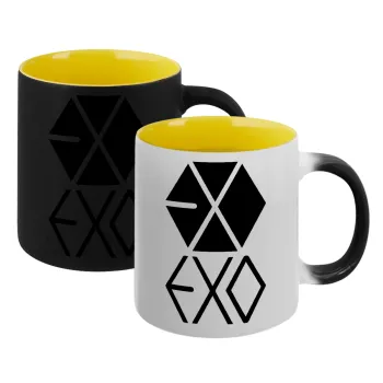 EXO Band korea, Κούπα Μαγική εσωτερικό κίτρινη, κεραμική 330ml που αλλάζει χρώμα με το ζεστό ρόφημα