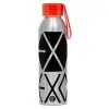 Αλουμινένιο Αθλητικό Μπουκάλι 650ml – Ασημί με Κόκκινο Καπάκι και Λουράκι Σιλικόνης