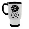 Κούπα ταξιδιού ανοξείδωτη με καπάκι, διπλού τοιχώματος (θερμό) λευκή 450ml