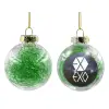 Transparent Christmas tree ball ornament with green filling 8cm