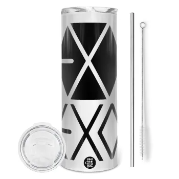 EXO Band korea, Tumbler ποτήρι θερμό από ανοξείδωτο ατσάλι 600ml, με μεταλλικό καλαμάκι & βούρτσα καθαρισμού