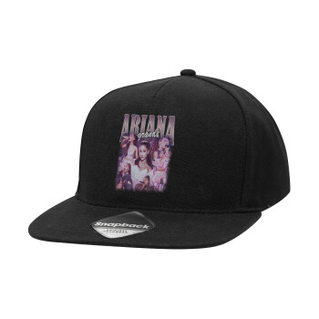 Ariana Grande, Adult Flat Snapback Hat Black, (100% COTTON TWILL, ADULT, UNISEX, ONE SIZE)