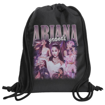 Ariana Grande, Backpack pouch GYMBAG Black, with pocket (40x48cm) & thick cords
