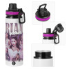 Metallic water bottle with safety lid, 850ml aluminum