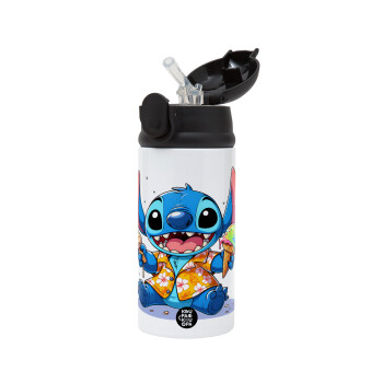 Stitch Ice cream, Παιδικό παγούρι θερμό, ανοξείδωτο, με καλαμάκι ασφαλείας, Μαύρο (360ml) BPA-FREE