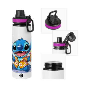 Stitch Ice cream, Metallic water bottle with safety lid, 850ml aluminum