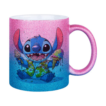 Stitch Ice cream, Κούπα Χρυσή/Μπλε Glitter, κεραμική, 330ml