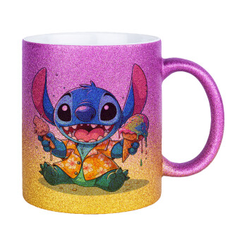 Stitch Ice cream, Κούπα Χρυσή/Ροζ Glitter, κεραμική, 330ml