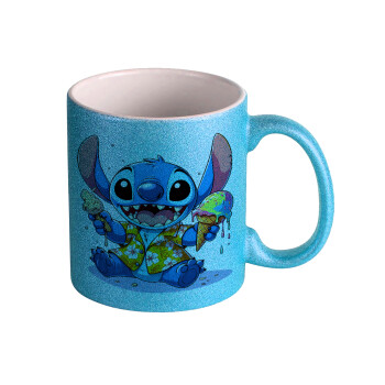 Stitch Ice cream, Κούπα Σιέλ Glitter που γυαλίζει, κεραμική, 330ml