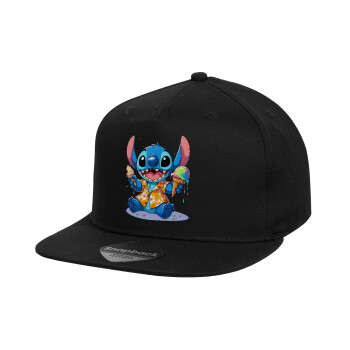 Stitch Ice cream, Καπέλο παιδικό Flat Snapback, Μαύρο (100% ΒΑΜΒΑΚΕΡΟ, ΠΑΙΔΙΚΟ, UNISEX, ONE SIZE)