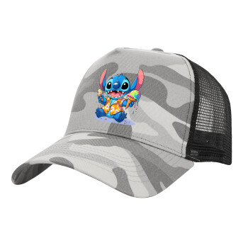 Stitch Ice cream, Adult Structured Trucker Hat, with Mesh, (Camouflage) Army Camo (100% COTTON, ADULT, UNISEX, ONE SIZE)
