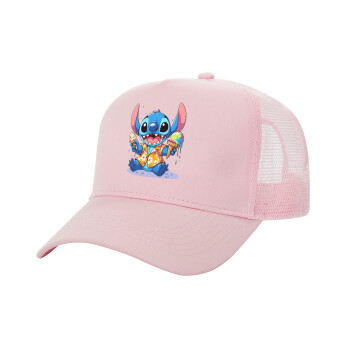 Stitch Ice cream, Structured Trucker Children's Hat, with Mesh, PINK (100% COTTON, CHILDREN'S, UNISEX, ONE SIZE)