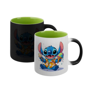 Stitch Ice cream, Κούπα Μαγική εσωτερικό πράσινο, κεραμική 330ml που αλλάζει χρώμα με το ζεστό ρόφημα