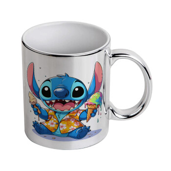 Stitch Ice cream, Κούπα κεραμική, ασημένια καθρέπτης, 330ml