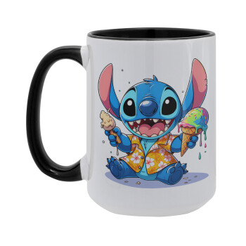 Stitch Ice cream, Κούπα Mega 15oz, κεραμική Μαύρη, 450ml