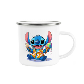 Stitch Ice cream, Metallic enamel cup white 360ml