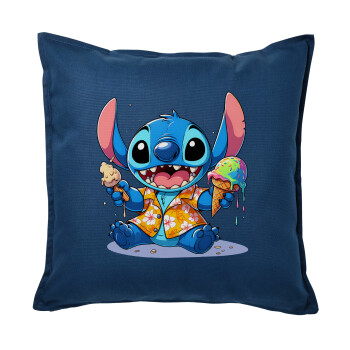 Stitch Ice cream, Μαξιλάρι καναπέ Μπλε 100% βαμβάκι, περιέχεται το γέμισμα (50x50cm)