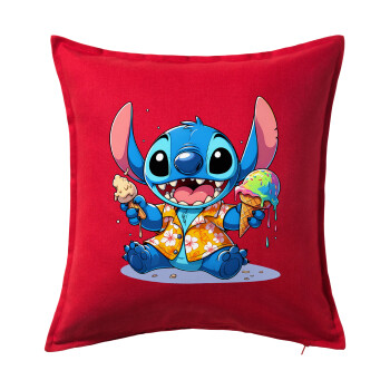 Stitch Ice cream, Sofa cushion RED 50x50cm includes filling