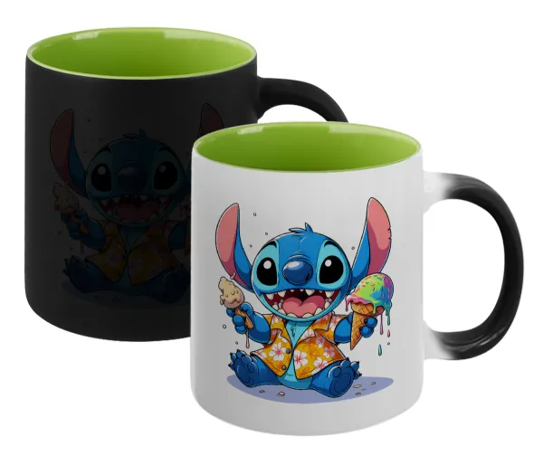 Stitch Ice cream — Magic mug with green interior, ceramic, 330ml, changes colour with hot drinks
