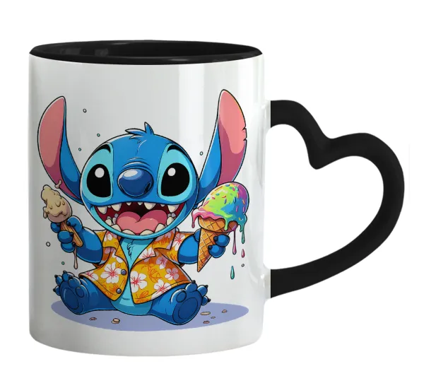 Stitch Ice cream — Mug heart black handle, ceramic, 330ml