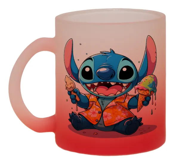 Stitch Ice cream — Κούπα γυάλινη δίχρωμη με βάση το κόκκινο ματ, 330ml