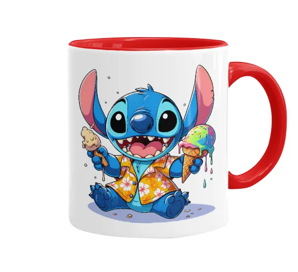 Stitch Ice cream — Κούπα χρωματιστή κόκκινη, κεραμική, 330ml