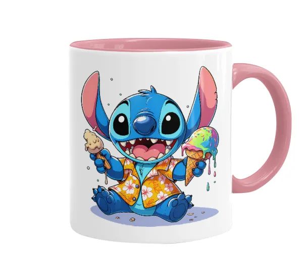 Stitch Ice cream — Κούπα χρωματιστή ροζ, κεραμική, 330ml