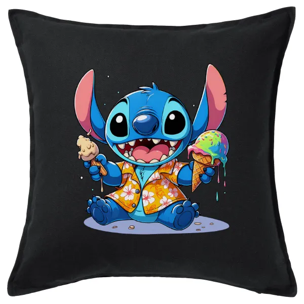 Stitch Ice cream — Μαξιλάρι καναπέ Μαύρο 100% βαμβάκι, περιέχεται το γέμισμα (50x50cm)