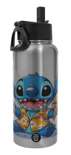 Stitch Ice cream — Metal mug thermo Silver with Straw and Spout Lid (Stainless steel), double wall, 950ml