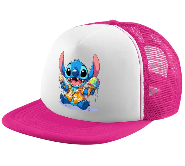 Stitch Ice cream — Καπέλο Ενηλίκων Soft Trucker με Δίχτυ Pink/White (POLYESTER, ΕΝΗΛΙΚΩΝ, UNISEX, ONE SIZE)