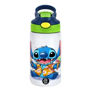 Stitch Ice cream, Παιδικό παγούρι θερμό, ανοξείδωτο, με καλαμάκι ασφαλείας, πράσινο/μπλε (350ml)